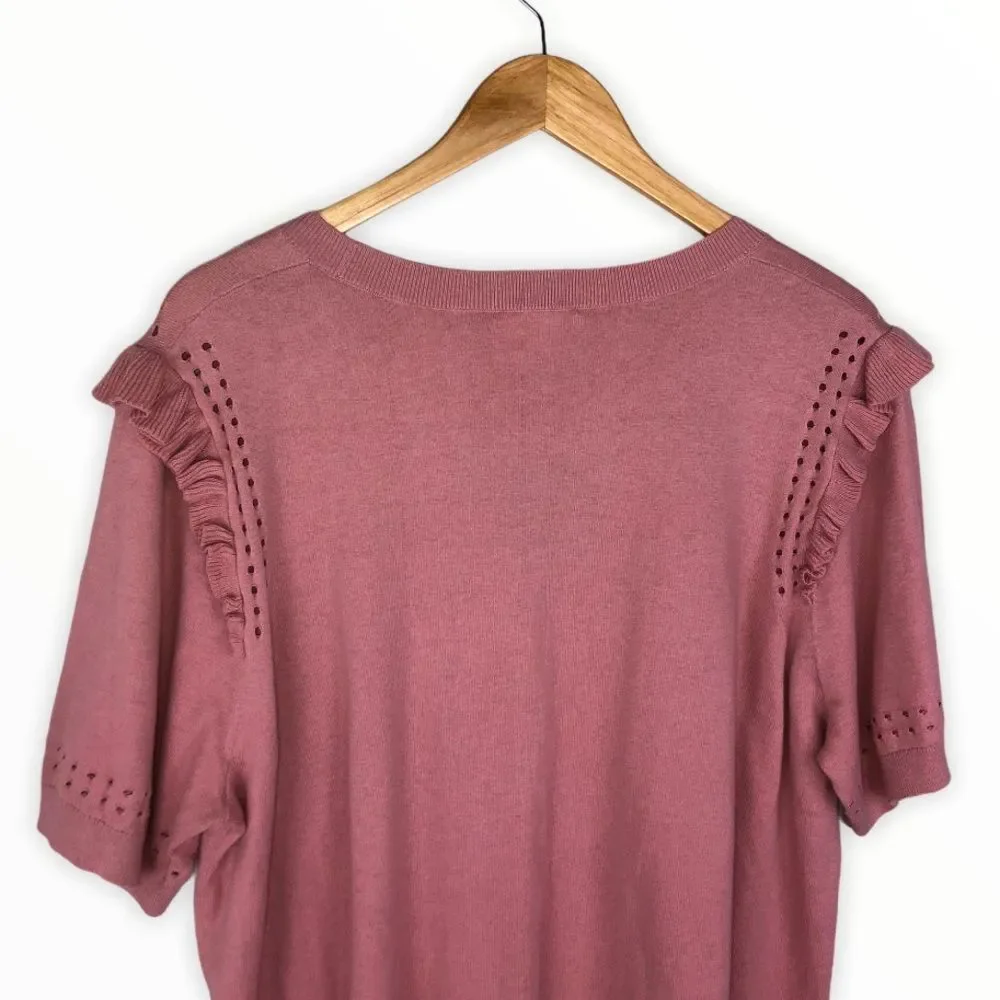 Kate Spade Light Pink Eyelet Ruffle Short Sleeve Sweater size XXL NWT Crew Neck